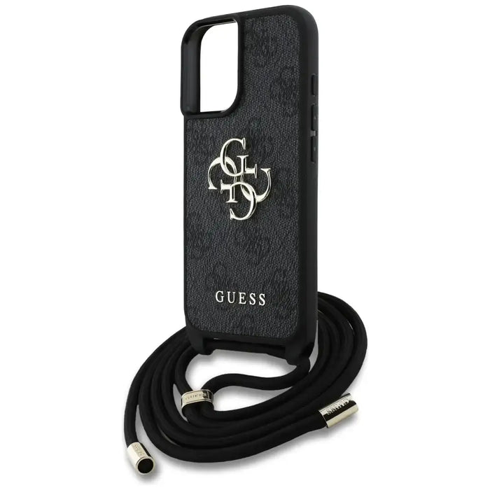 Guess 4G Big Logo Cord Stap Crossbody Case for iPhone 16 Black - Cell phone cases and covers<<<HurtelXML