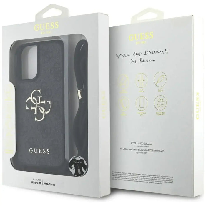 Guess 4G Big Logo Cord Stap Crossbody Case for iPhone 16 Black - Cell phone cases and covers<<<HurtelXML