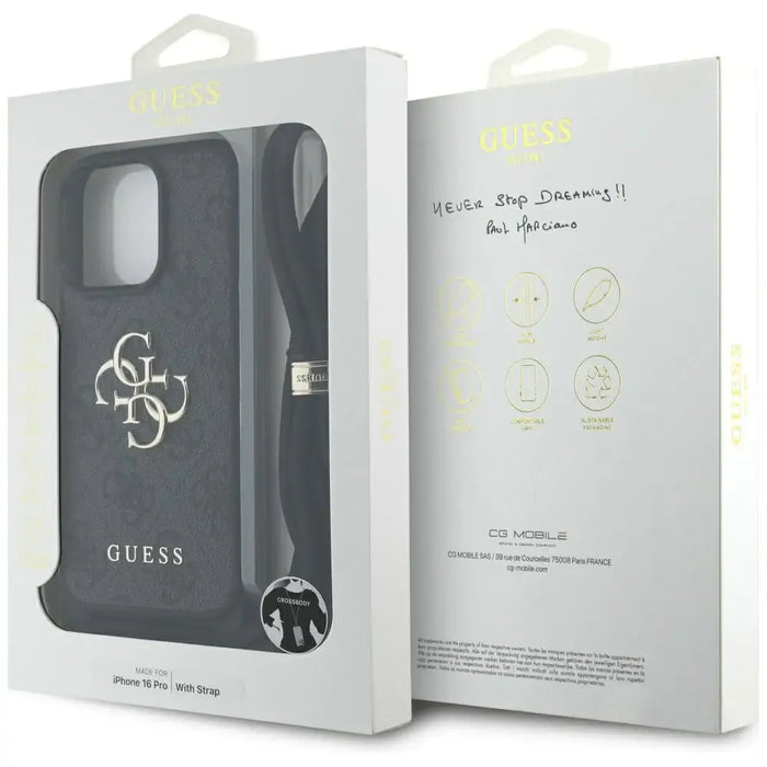Guess 4G Big Logo Cord Stap Crossbody Case for iPhone 16 Pro Black - Cell phone cases and covers<<<HurtelXML