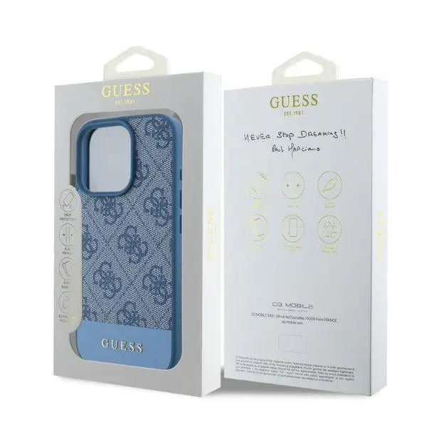 Guess 4G Bottom Stripe case for iPhone 16 Pro Max - blue - Cell phone cases and covers<<<HurtelXML