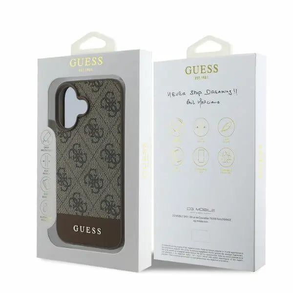 Guess 4G Bottom Stripe iPhone 16 Case - Brown - Cell phone cases and covers<<<HurtelXML