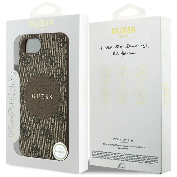 Guess 4G Circle Classic Logo MagSafe case for iPhone 16e - brown - Cell phone cases and covers<<<HurtelXML