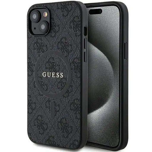 Guess 4G Collection Leather Metal Logo MagSafe Case for iPhone 14/15/13 - Black - Cell phone cases
