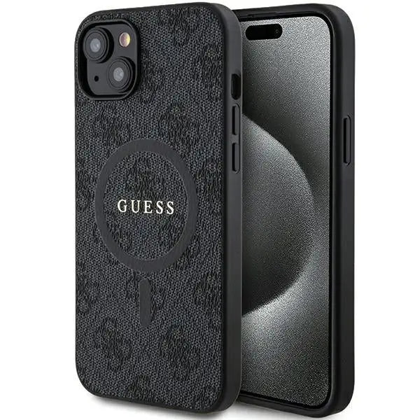 Guess 4G Collection Leather Metal Logo MagSafe Case for iPhone 14/15/13 - Black - Cell phone cases