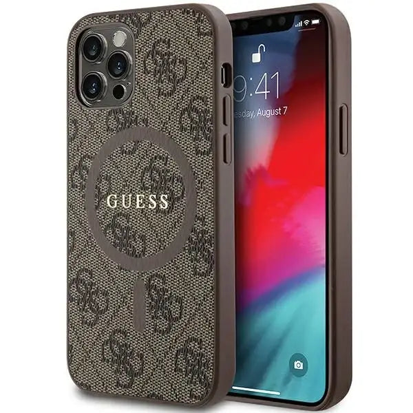 Guess 4G Collection Leather Metal Logo MagSafe Case for iPhone 12 Pro / iPhone 12 - Brown - Cell phone cases