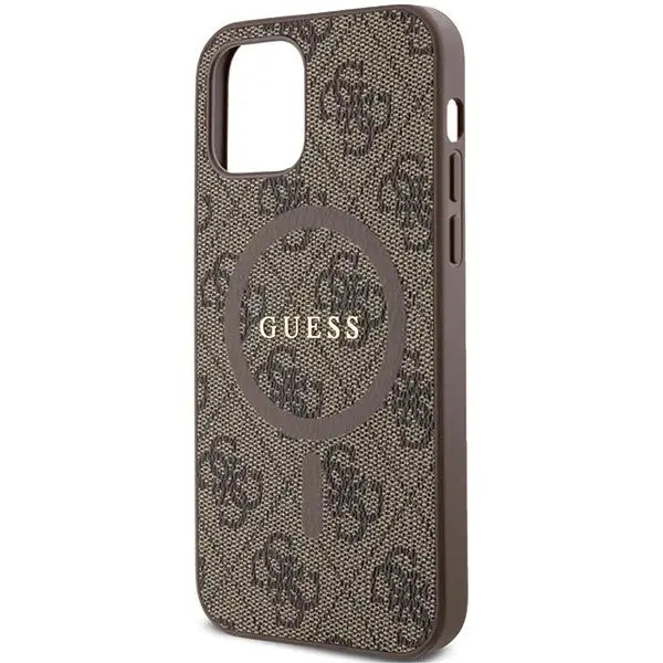 Guess 4G Collection Leather Metal Logo MagSafe Case for iPhone 12 Pro / iPhone 12 - Brown - Cell phone cases