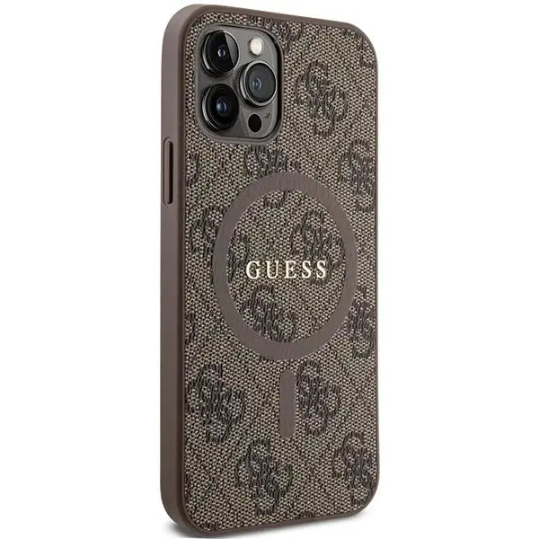 Guess 4G Collection Leather Metal Logo MagSafe Case for iPhone 12 Pro / iPhone 12 - Brown - Cell phone cases