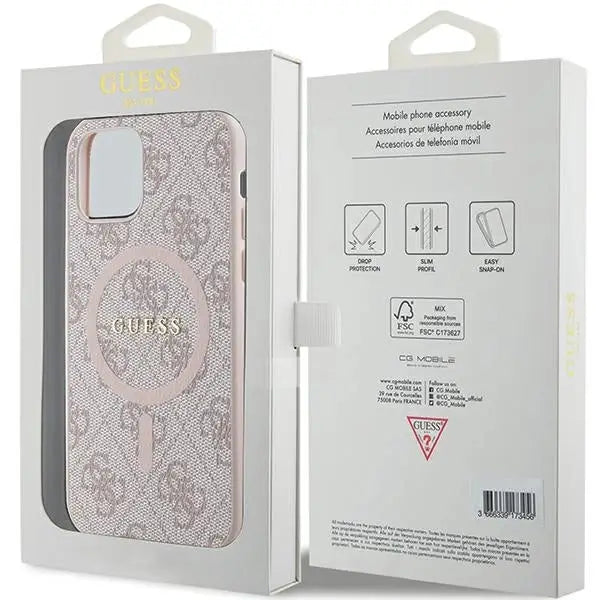 Guess 4G Collection Leather Metal Logo MagSafe Case for iPhone 12 Pro / iPhone 12 - Pink - Cell phone cases