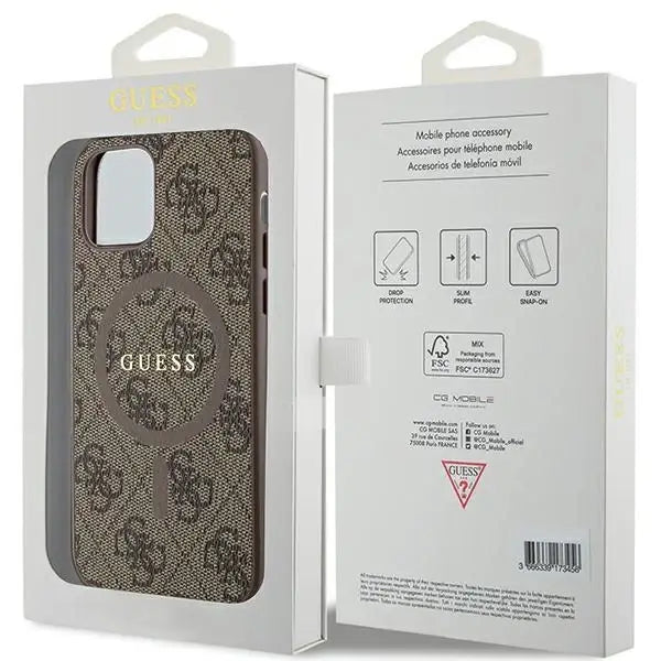 Guess 4G Collection Leather Metal Logo MagSafe Case for iPhone 12 Pro / iPhone 12 - Brown - Cell phone cases
