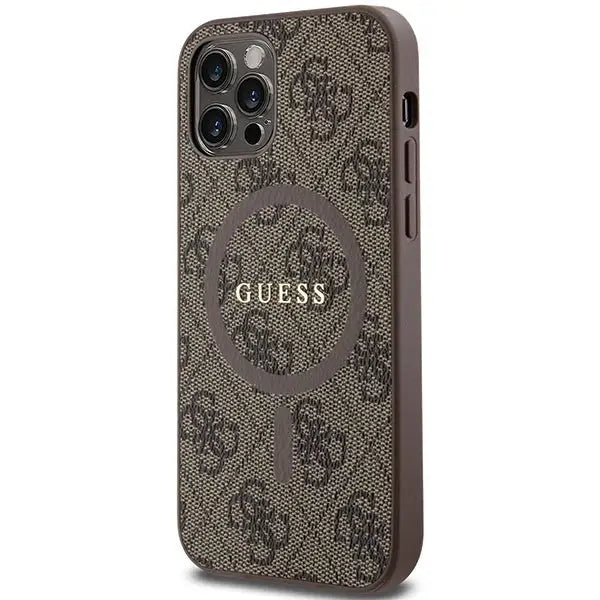 Guess 4G Collection Leather Metal Logo MagSafe Case for iPhone 12 Pro / iPhone 12 - Brown - Cell phone cases