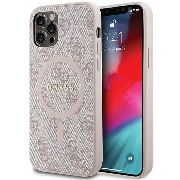 Guess 4G Collection Leather Metal Logo MagSafe Case for iPhone 12 Pro / iPhone 12 - Pink - Cell phone cases