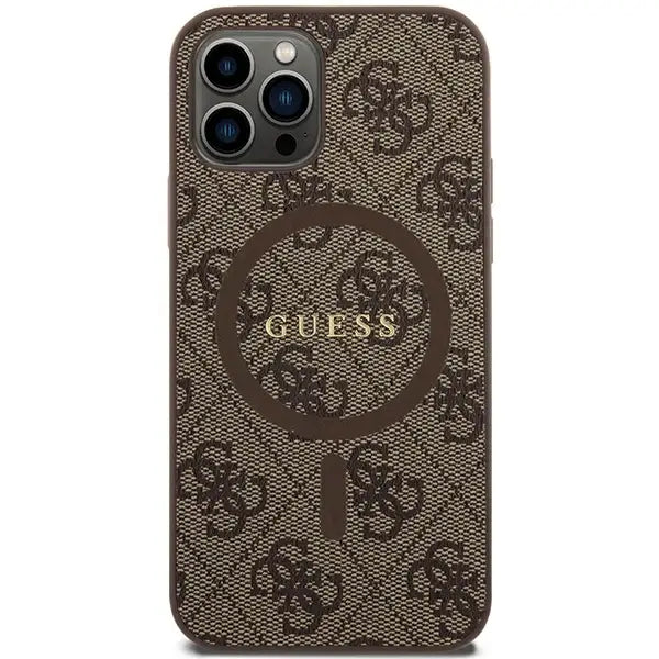 Guess 4G Collection Leather Metal Logo MagSafe Case for iPhone 12 Pro / iPhone 12 - Brown - Cell phone cases