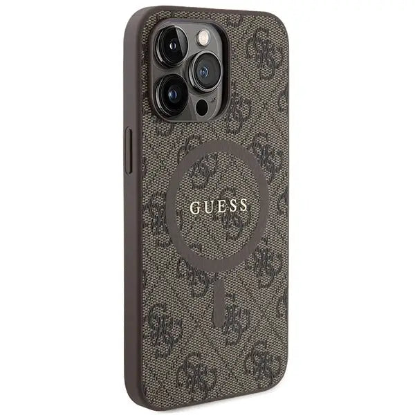 Guess 4G Collection Leather Metal Logo MagSafe Case for iPhone 13 Pro / iPhone 13 - Brown - Cell phone cases