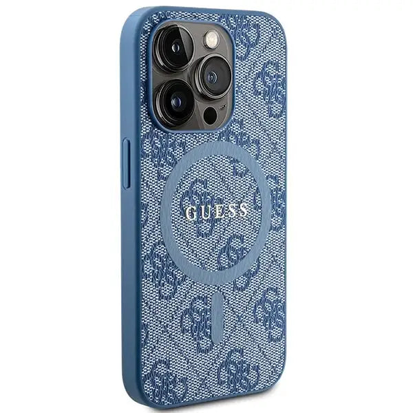 Guess 4G Collection Leather Metal Logo MagSafe Case for iPhone 14 Pro Max - Blue - Cell phone cases