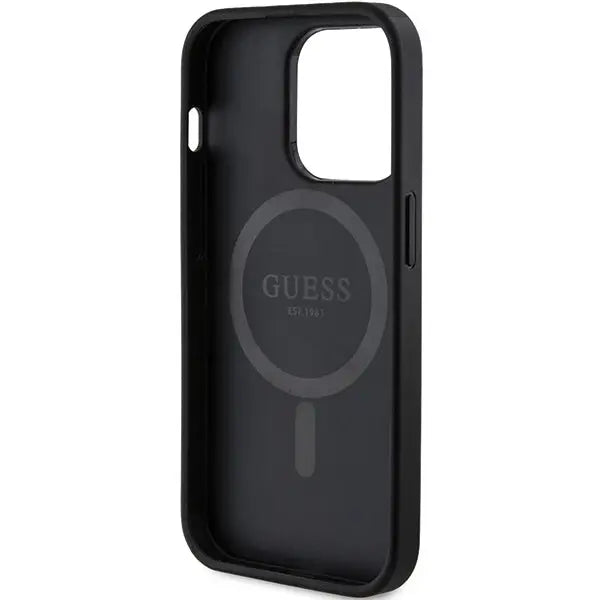 Guess 4G Collection Leather Metal Logo MagSafe Case for iPhone 14 Pro Max - Black - Cell phone cases