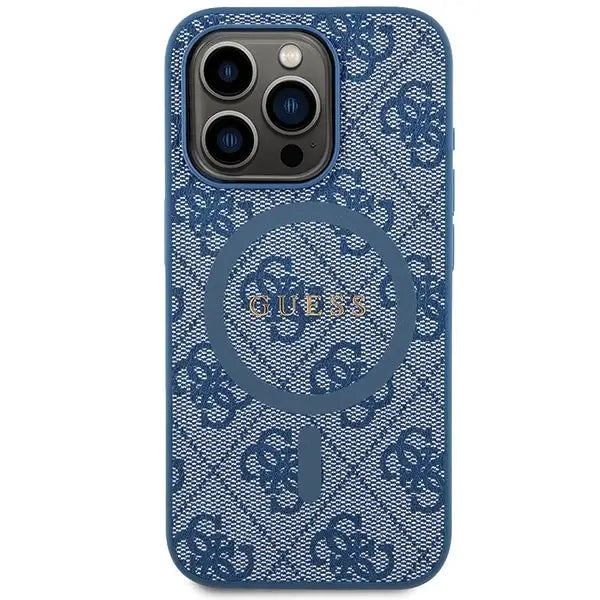 Guess 4G Collection Leather Metal Logo MagSafe Case for iPhone 14 Pro Max - Blue - Cell phone cases