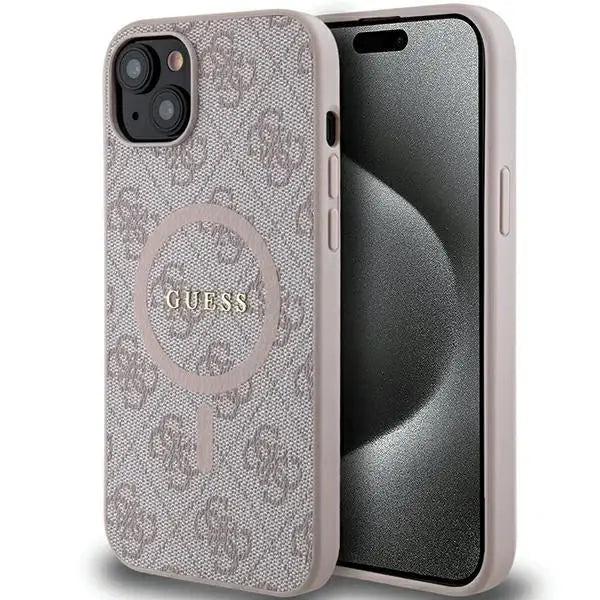 Guess 4G Collection Leather Metal Logo MagSafe Case for iPhone 15 Plus / 14 Plus - Pink - Cell phone cases