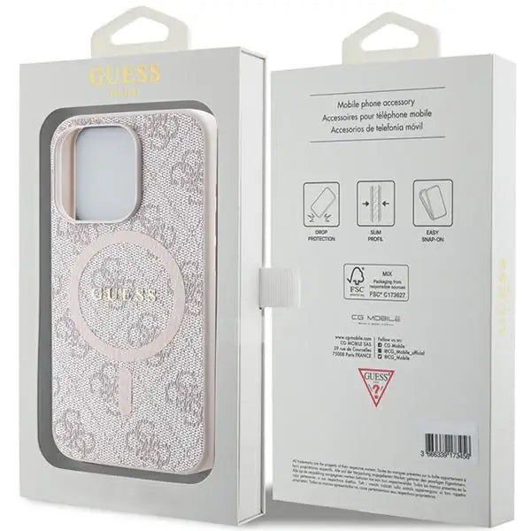 Guess 4G Collection Leather Metal Logo MagSafe Case for iPhone 15 Pro - Pink - Cell phone cases and covers<<<HurtelXML