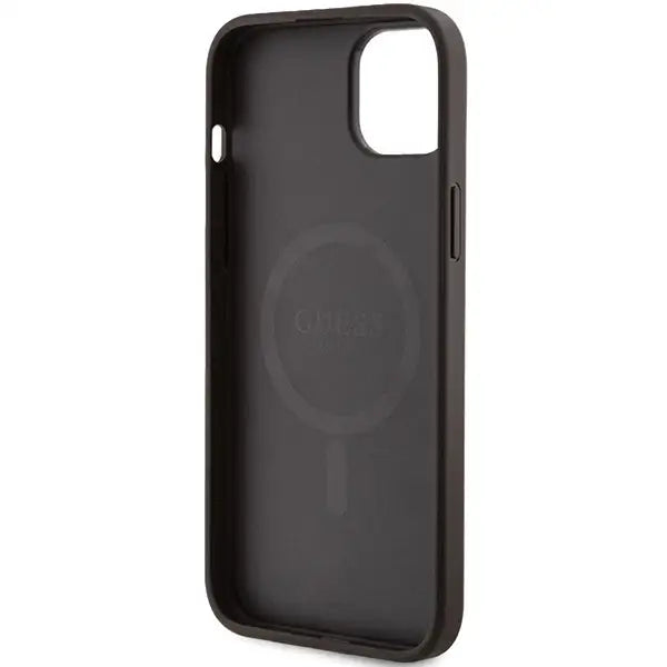 Guess 4G Collection Leather Metal Logo MagSafe Case for iPhone 15/14/13 - Brown - Cell phone cases