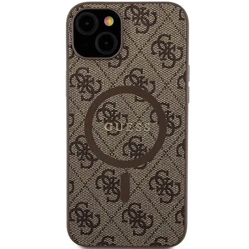 Guess 4G Collection Leather Metal Logo MagSafe Case for iPhone 15/14/13 - Brown - Cell phone cases