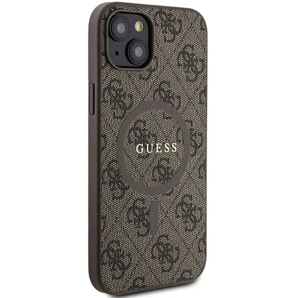Guess 4G Collection Leather Metal Logo MagSafe Case for iPhone 15/14/13 - Brown - Cell phone cases