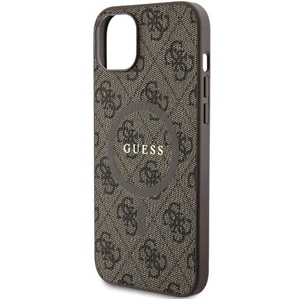 Guess 4G Collection Leather Metal Logo MagSafe Case for iPhone 15/14/13 - Brown - Cell phone cases