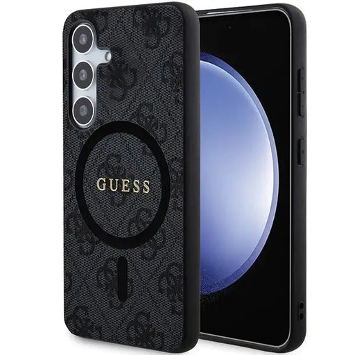 Guess 4G Collection Leather Metal Logo MagSafe Case for Samsung Galaxy S24 - Black - Cell phone cases