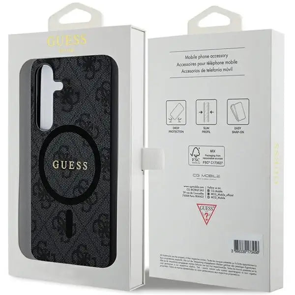 Guess 4G Collection Leather Metal Logo MagSafe Case for Samsung Galaxy S24 - Black - Cell phone cases