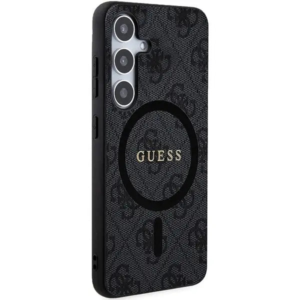 Guess 4G Collection Leather Metal Logo MagSafe Case for Samsung Galaxy S24 - Black - Cell phone cases