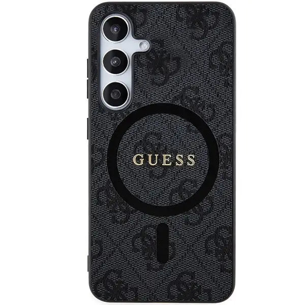 Guess 4G Collection Leather Metal Logo MagSafe Case for Samsung Galaxy S24 - Black - Cell phone cases