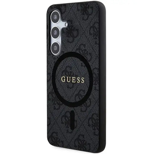 Guess 4G Collection Leather Metal Logo MagSafe Case for Samsung Galaxy S24 - Black - Cell phone cases