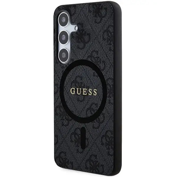 Guess 4G Collection Leather Metal Logo MagSafe Case for Samsung Galaxy S24 - Black - Cell phone cases