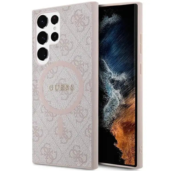 Guess 4G Collection Leather Metal Logo MagSafe Case for Samsung Galaxy S24 Ultra - Pink - Cell phone cases