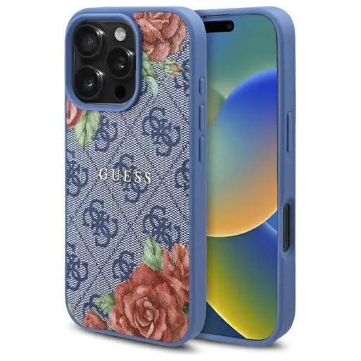 Guess 4G Flowers Print MagSafe case for iPhone 16 Pro - blue - Cell phone cases and covers<<<HurtelXML