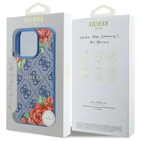 Guess 4G Flowers Print MagSafe case for iPhone 16 Pro - blue - Cell phone cases and covers<<<HurtelXML