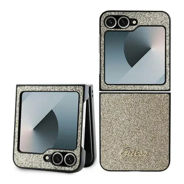 Guess 4G Glitter Script Case for Samsung Galaxy Z Flip 6 - Gold - Cell phone cases and covers<<<HurtelXML