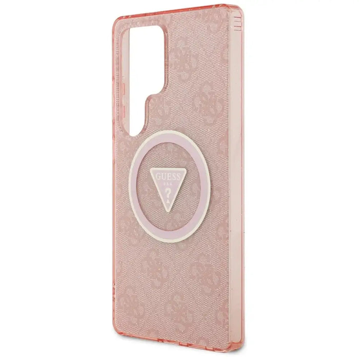 Guess 4G Glitter Triangle Buttons MagSafe Case for Samsung Galaxy S25 Ultra Pink - Cell phone cases