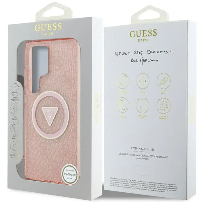 Guess 4G Glitter Triangle Buttons MagSafe Case for Samsung Galaxy S25 Ultra Pink - Cell phone cases
