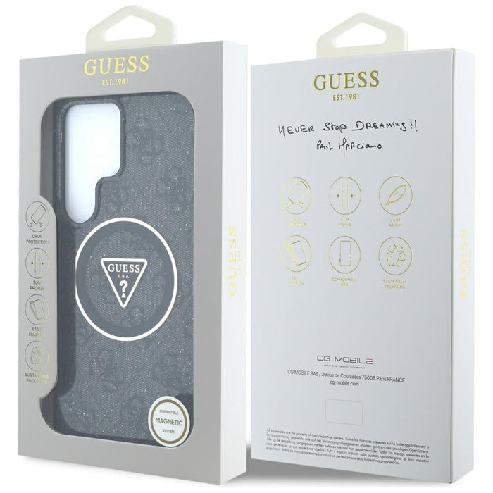 Guess 4G Glitter Triangle Buttons MagSafe Case for Samsung Galaxy S25 Ultra Black - Cell phone cases