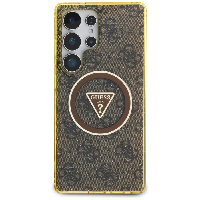 Guess 4G Glitter Triangle Buttons MagSafe Case for Samsung Galaxy S25 Ultra Brown - Cell phone cases