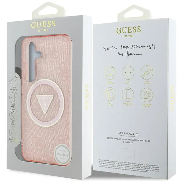 Guess 4G Glitter Triangle Buttons MagSafe Case for Samsung Galaxy S25 Pink - Cell phone cases and covers<<<HurtelXML