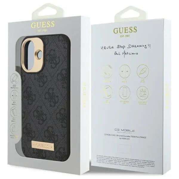 Guess 4G Logo Plate MagSafe iPhone 16 Case - Black - Cell phone cases and covers<<<HurtelXML
