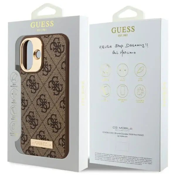 Guess 4G Logo Plate MagSafe iPhone 16 Case - Brown - Cell phone cases and covers<<<HurtelXML