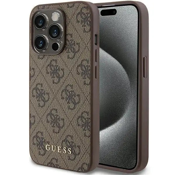 Guess 4G Metal Gold Logo case for iPhone 15 Pro - brown - Cell phone cases and covers<<<HurtelXML