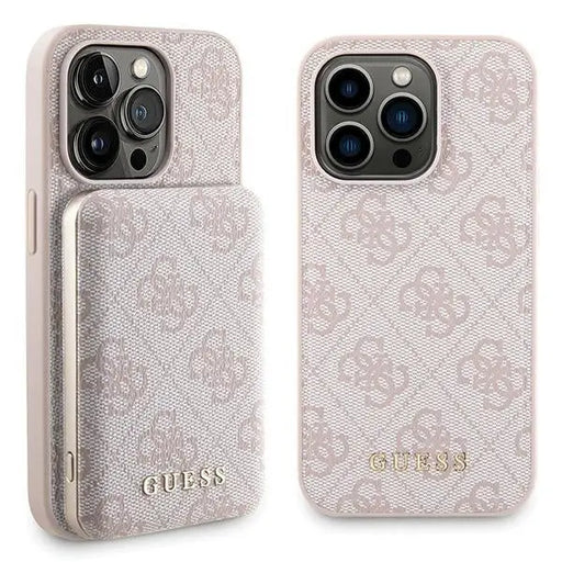 Guess 4G Metal Logo case set for iPhone 14 Pro + 5000mAh MagSafe power bank - pink - Cell phone cases