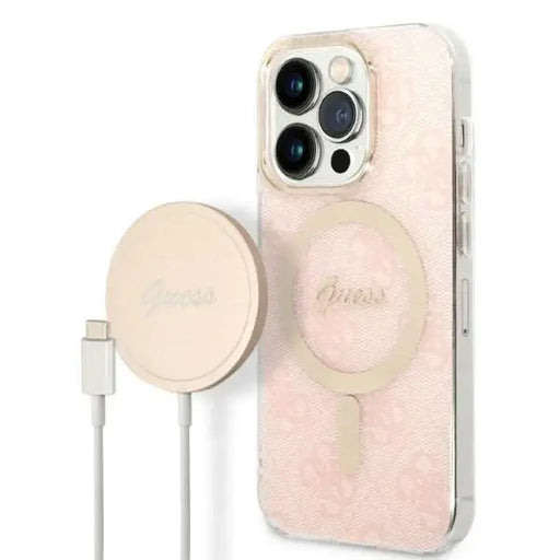 Guess 4G Print MagSafe Case + Charger Set for iPhone 14 Pro Max 6.7’’ - Pink - Cell phone USB charger<<<HurtelXML