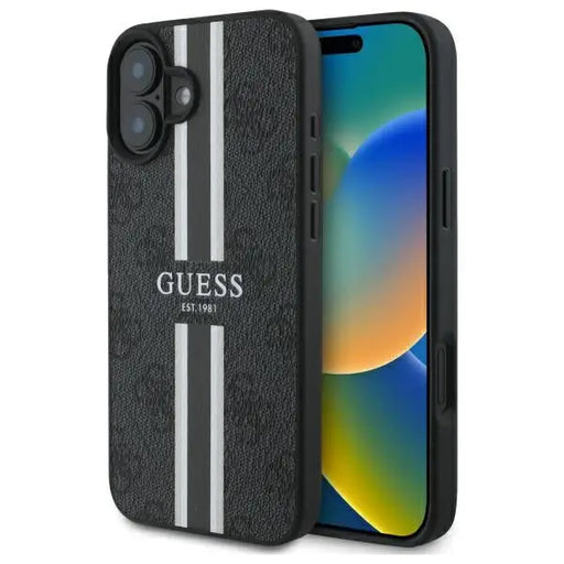 Guess 4G Printed Stripes MagSafe case for iPhone 16 - black - Cell phone cases and covers<<<HurtelXML