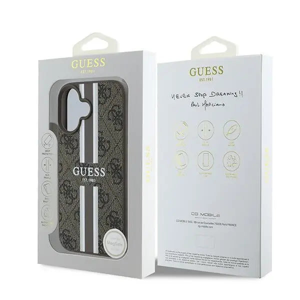 Guess 4G Printed Stripes MagSafe iPhone 16 Plus Case - Brown - Cell phone cases and covers<<<HurtelXML