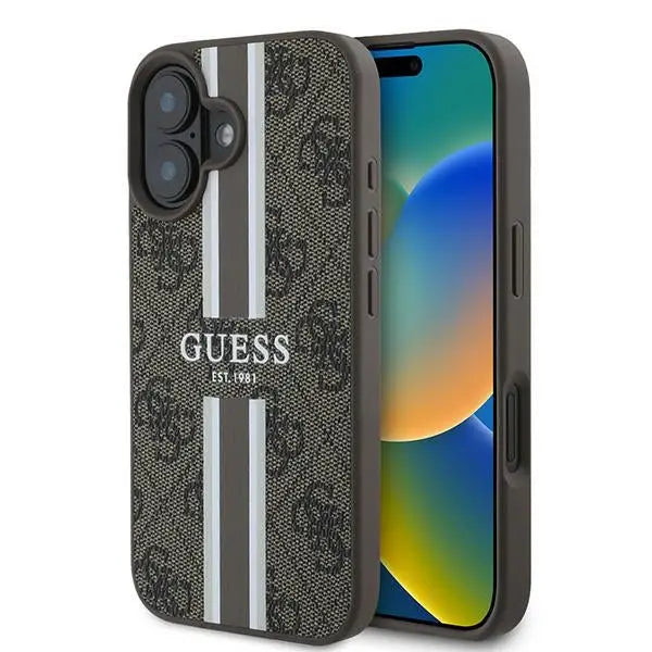 Guess 4G Printed Stripes MagSafe iPhone 16 Plus Case - Brown - Cell phone cases and covers<<<HurtelXML