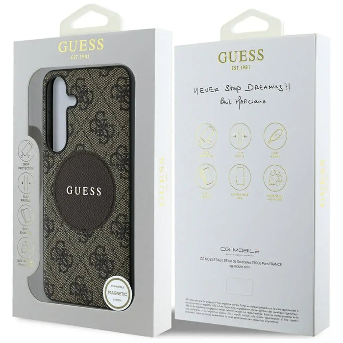 Guess 4G Round Patch Classic Logo MagSafe Case for Samsung Galaxy S25 Plus Brown - Cell phone cases